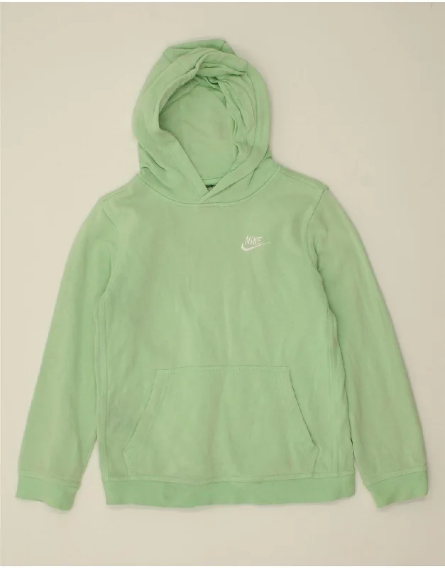 NIKE Womens Hoodie Jumper UK 14 Large Green Cotton