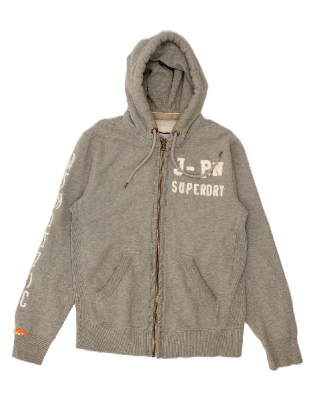 Friends and Family Sale SUPERDRY Womens Graphic Zip Hoodie Sweater UK 18 XL Grey Cotton