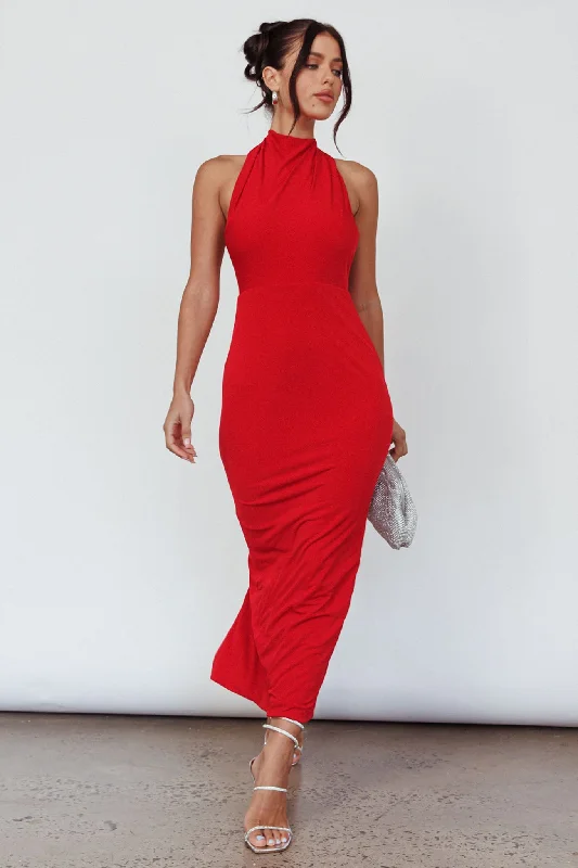 Caden Backless Halterneck Dress Red