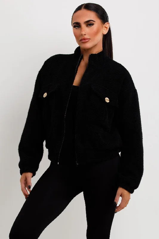 Aviator Bomber Jacket Jacket Textured Black