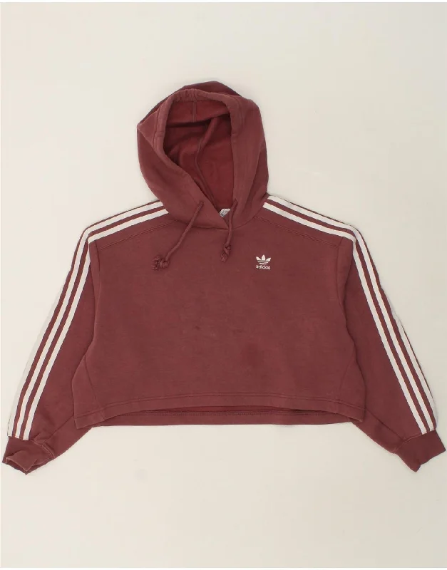 Price Slash ADIDAS Womens Oversized Crop Hoodie Jumper UK 8 Small  Maroon Cotton