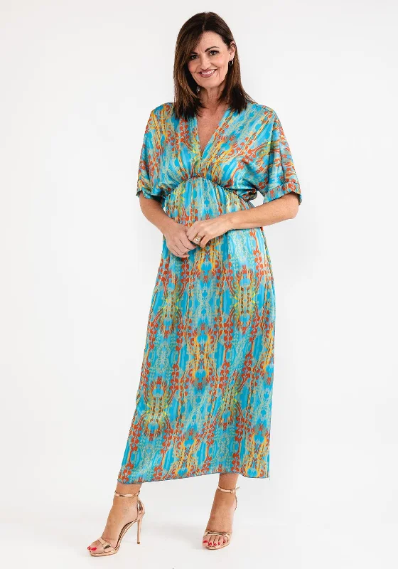 Time-Limited Offer Seventy1 One Size Dome Waist Satin Maxi Dress, Turquoise