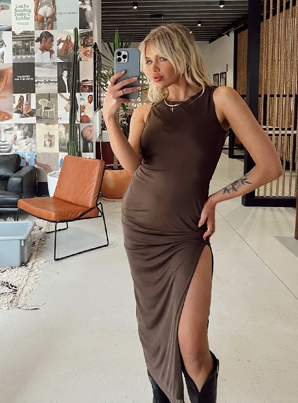 New Arrival Brenly Mesh Maxi Dress Brown