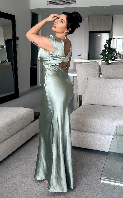 Savings Alert Geovanna Satin Maxi Dress - Sage