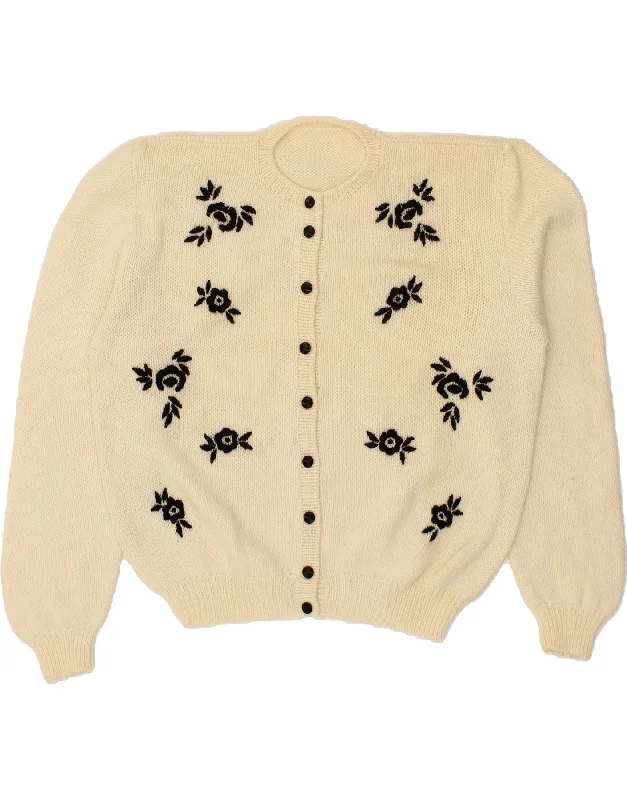 VINTAGE Womens Cardigan Sweater UK 16 Large Beige Floral