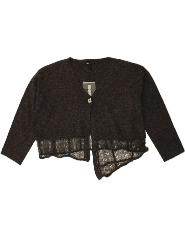 Value Deals LAUREN VIDAL Womens Asymmetric Crop Cardigan Sweater UK 16 Large Grey