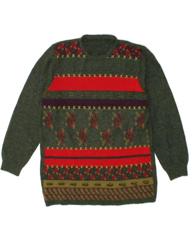 Members Only VINTAGE Womens Crew Neck Jumper Sweater UK 16 Large Green Floral
