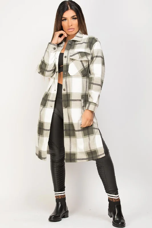 Last Chance Longline Shacket Khaki Check