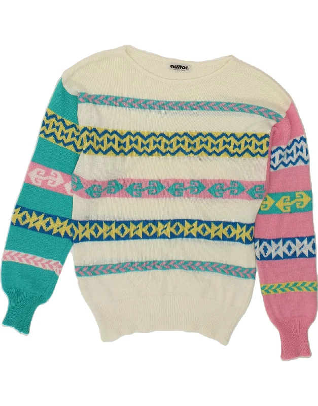Limited Time VINTAGE Womens Boat Neck Jumper Sweater UK 12 Medium Multicoloured