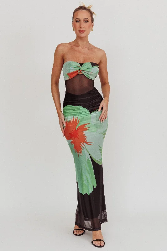 Massive Deals Oliana Sheer Waist Floral Maxi Dress Black