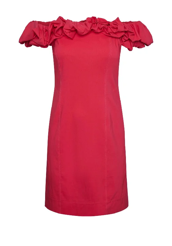 Y.A.S Carrie Ruffle Off the Shoulder Mini Dress, Bright Rose