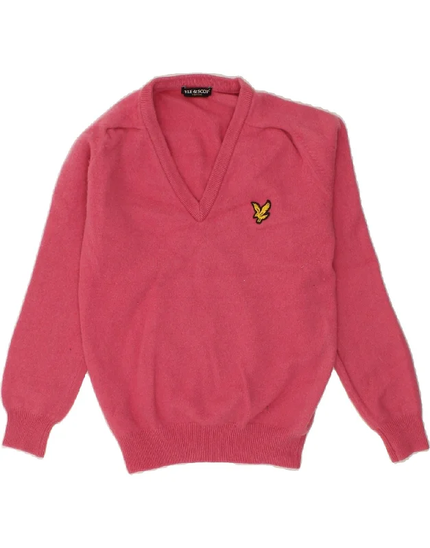 Instant Savings LYLE & SCOTT Womens Vintage V-Neck Jumper Sweater UK 12 Medium Pink
