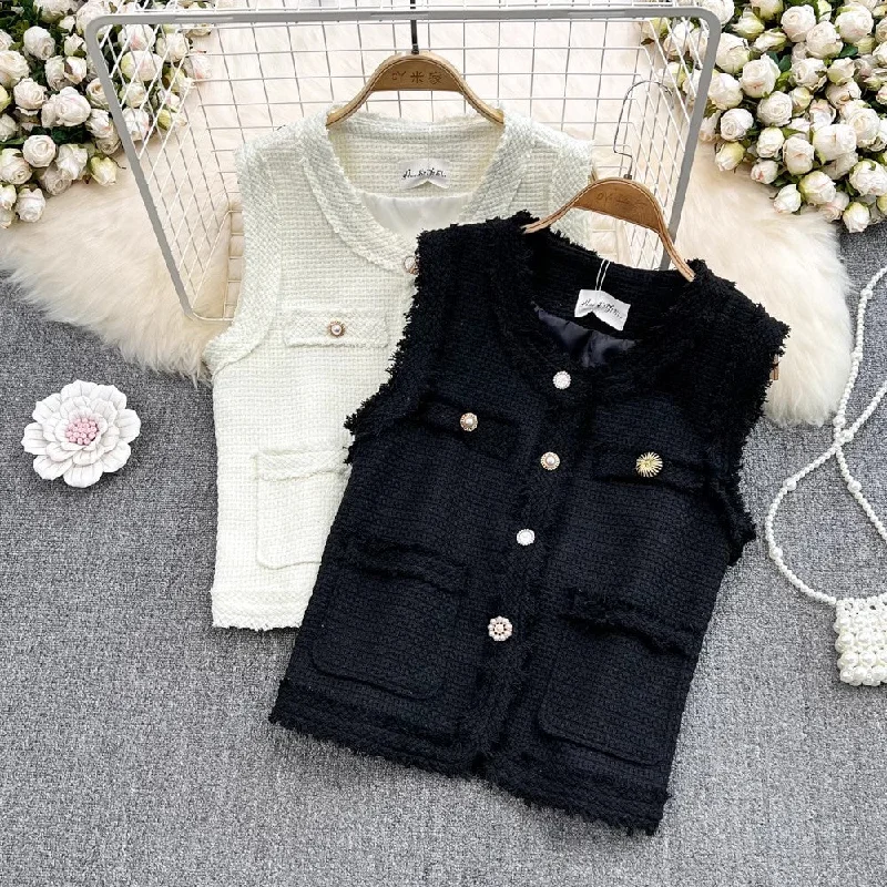 Lowest Prices round neck vest jacket for women fashionable and chic short sleeveless top     S4128