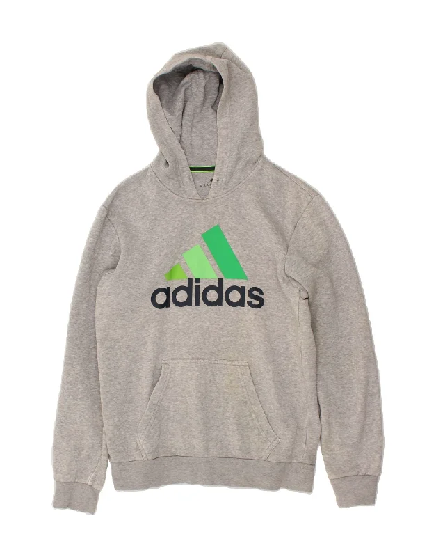 ADIDAS Womens Oversized Graphic Hoodie Jumper UK 6 XS Grey Cotton