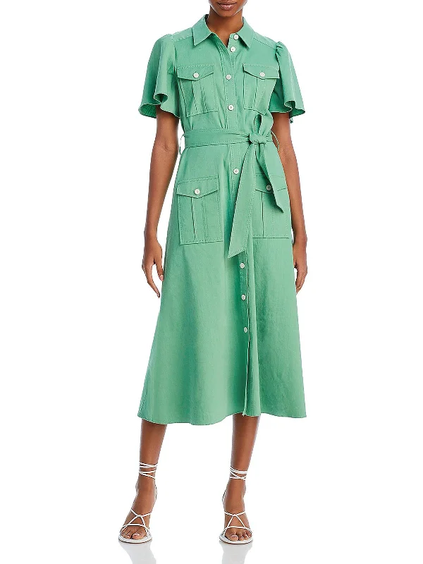 Judy Utility Womens Linen Pocket Shirtdress