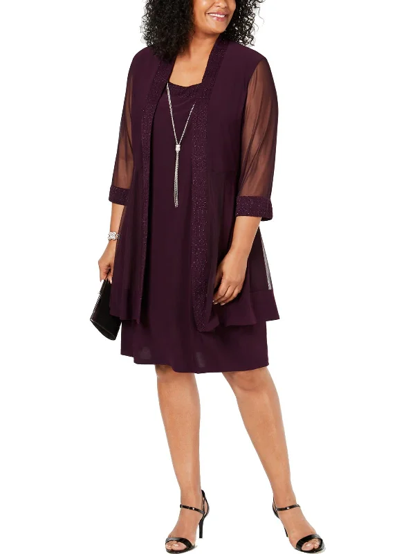 Clearance Sale Plus Womens Sleeveless Metallic Dress With Jacket