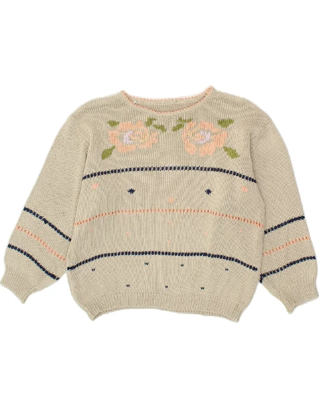Special Promotion VINTAGE Womens Oversized Crop Boat Neck Jumper Sweater IT 44 Medium Beige