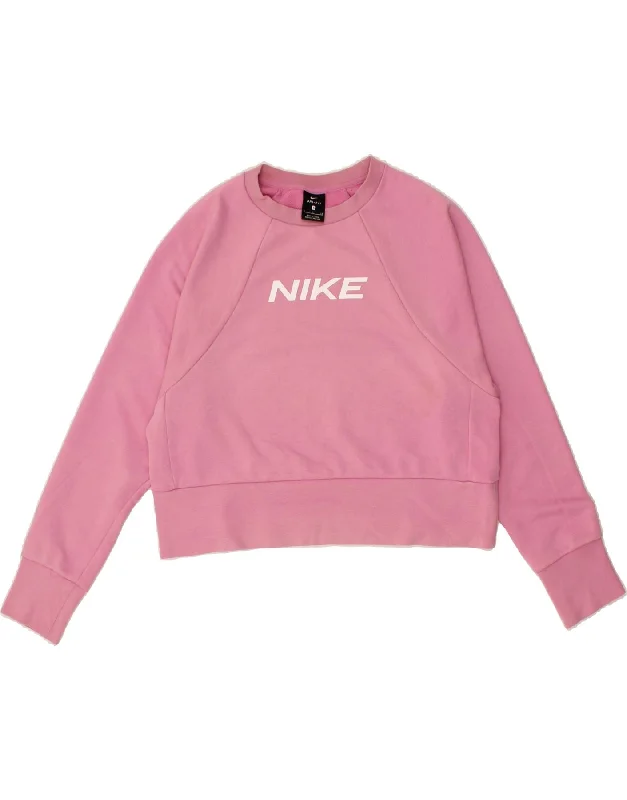 Special Discount NIKE Womens Oversized Crop Graphic Sweatshirt Jumper UK 10 Small Pink