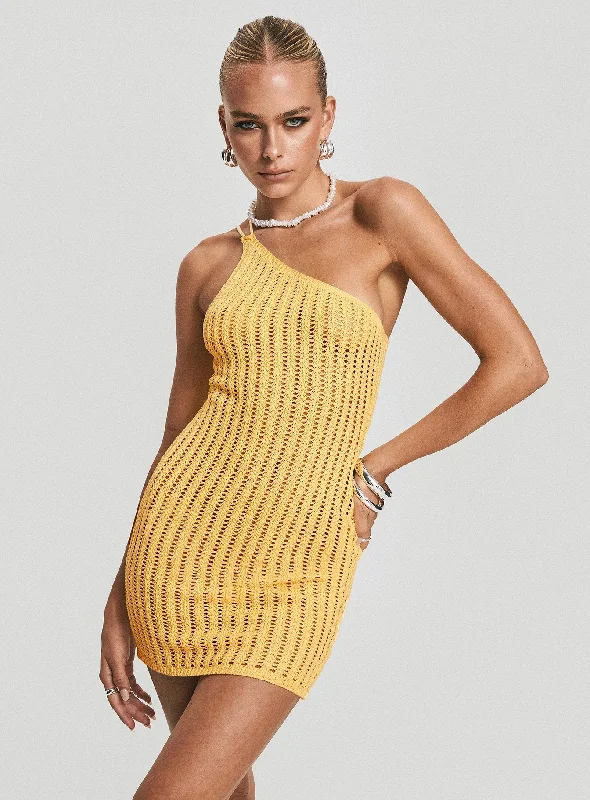 Online Only Voyage Crochet Mini Dress Yellow
