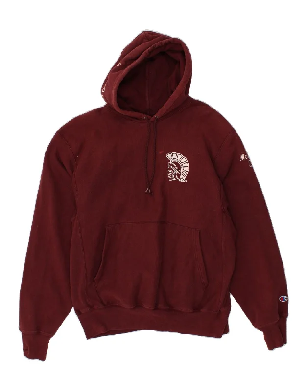 Weekend Special CHAMPION Womens Loose Fit Graphic Hoodie Jumper UK 14 Medium Burgundy