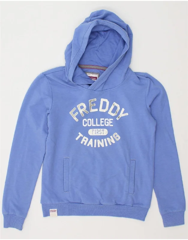 FREDDY Womens Graphic Hoodie Jumper UK 14 Medium Blue Cotton