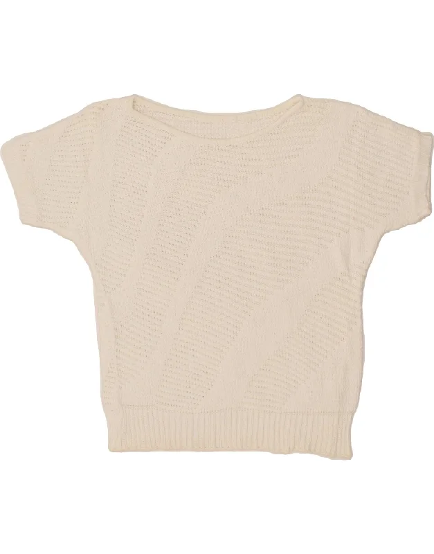 Instant Savings VINTAGE Womens Short Sleeve Boat Neck Jumper Sweater UK 14 Medium White