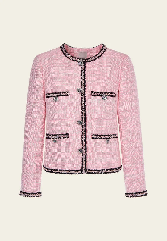 Price Cut Black Trimmed Pink Tweed Jacket