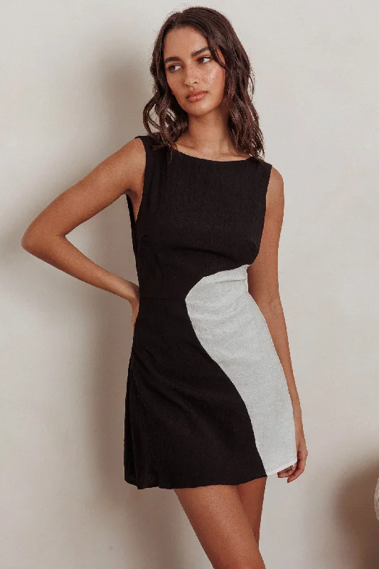 Special Price Loving Me Sleeveless A-line Mini Dress Black/Sand