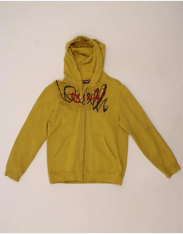 O'NEILL Womens Graphic Zip Hoodie Sweater UK 10 Small Yellow Cotton