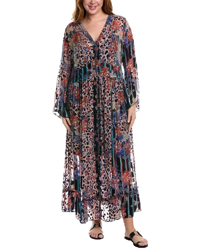 Johnny Was Plus Ontar Beesley Silk-Blend Maxi Dress