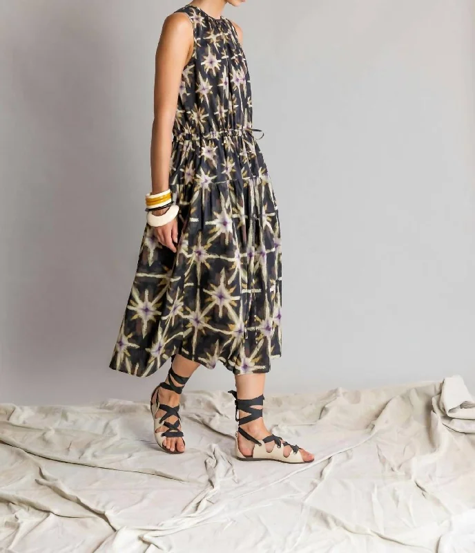 Reduced Prices Dress In Cotton Ikat Print Midi Dress In Plum