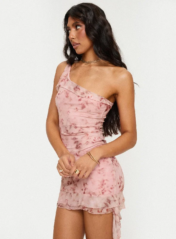 Weekend Deal Bramwell One Shoulder Mini Dress Pink